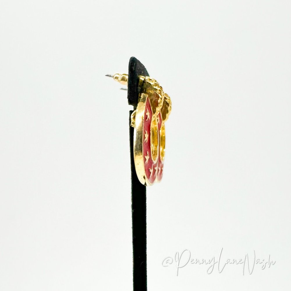 Vintage Golden Star in Red Bulls Eye Earrings - Picture 3 of 9